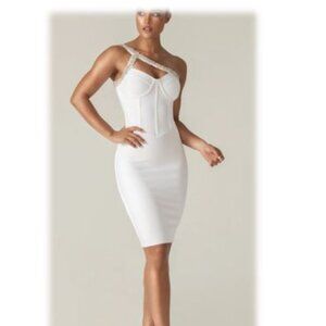 NWT - Alieva Diva Rhinestone Bandage Dress (Off White) Size M